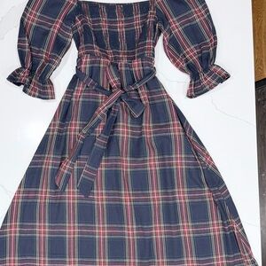 Cupshe Navy and Pink Plaid Asymmetrical Dress